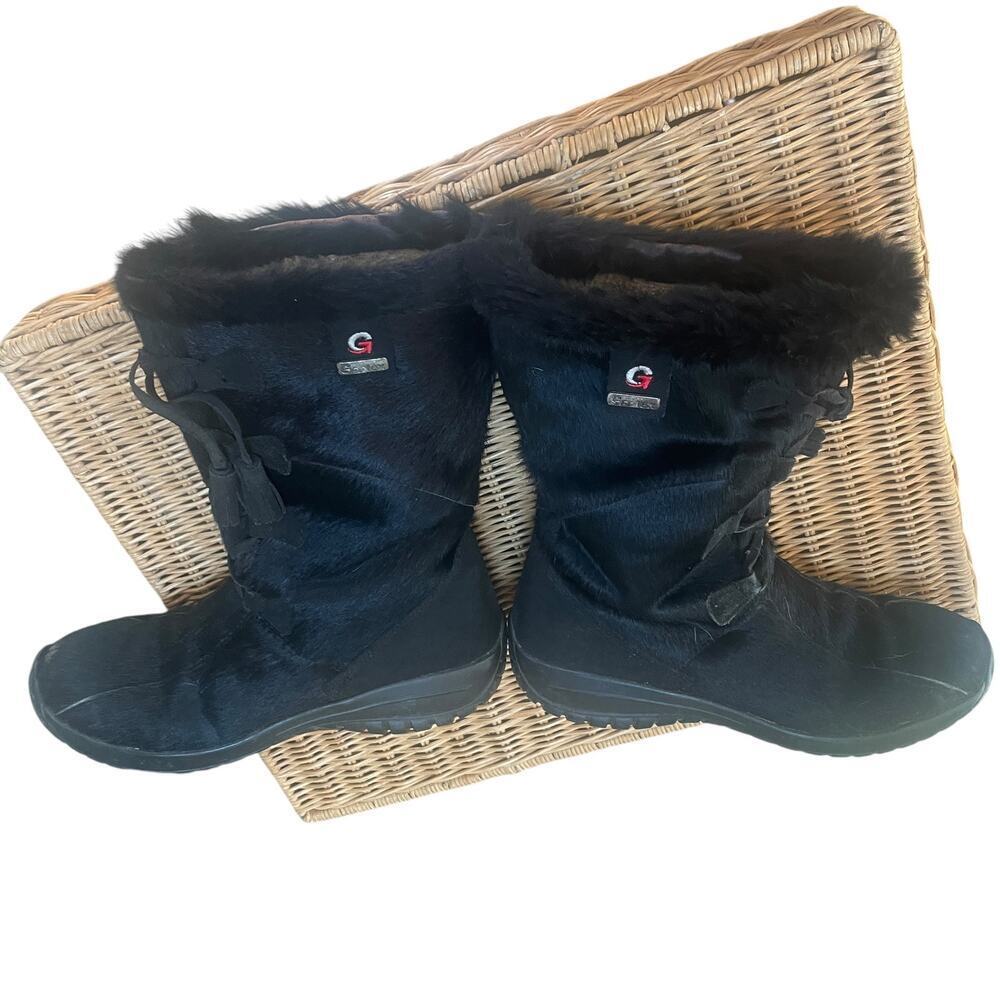 Black Shearling Lined Winter Boots Lace Up Mid Calf Cozy Snow Boots Size 40
